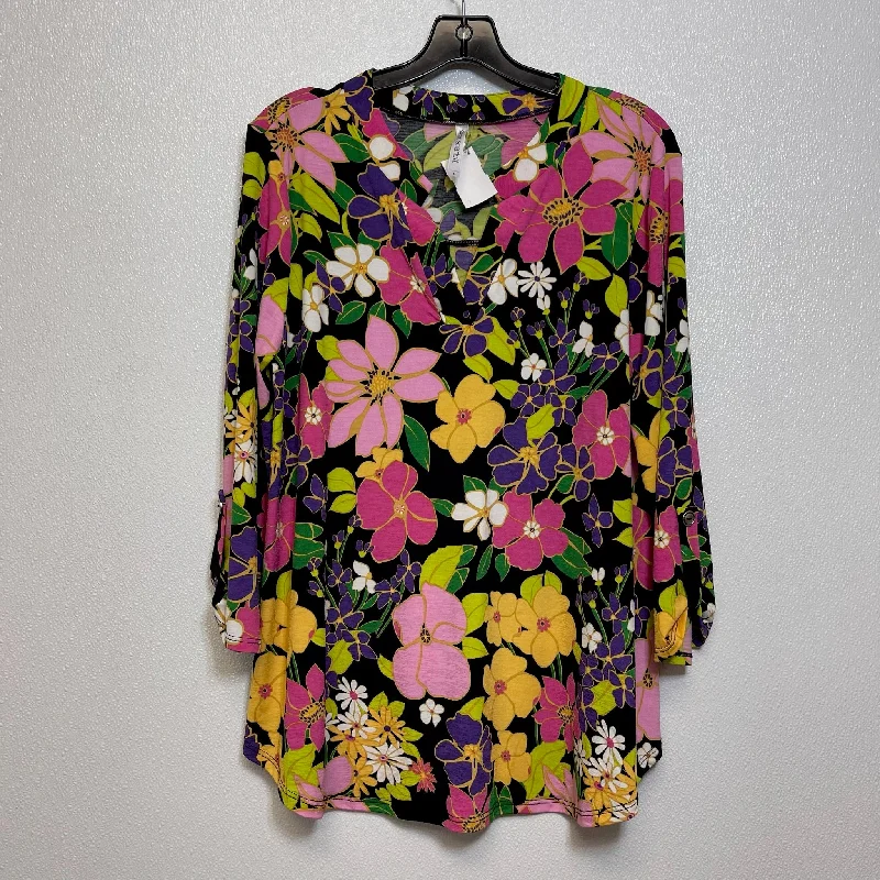 Top 3/4 Sleeve By Clothes Mentor In Flowered, Size: L