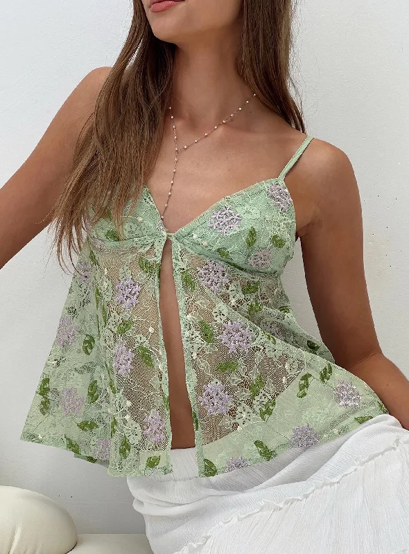 Vines Lace Cami Top Green