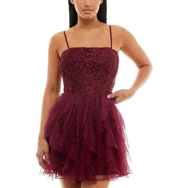 Speechless Womens Juniors Lace Mesh Cocktail and Party Dress