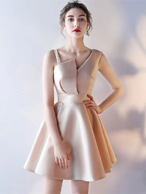 Cute Satin One Shoulder Knee Length Party Dress, A-Line Homecoming Dress gh166