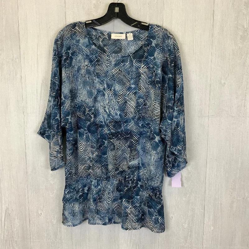 Top 3/4 Sleeve By Chicos In Blue, Size: L