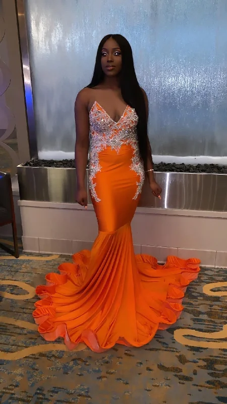 Black Girls Mermaid Prom Dress V Neck Appliques Beaded Plus Size Formal Evening Dresses Long Party Gowns gh2424