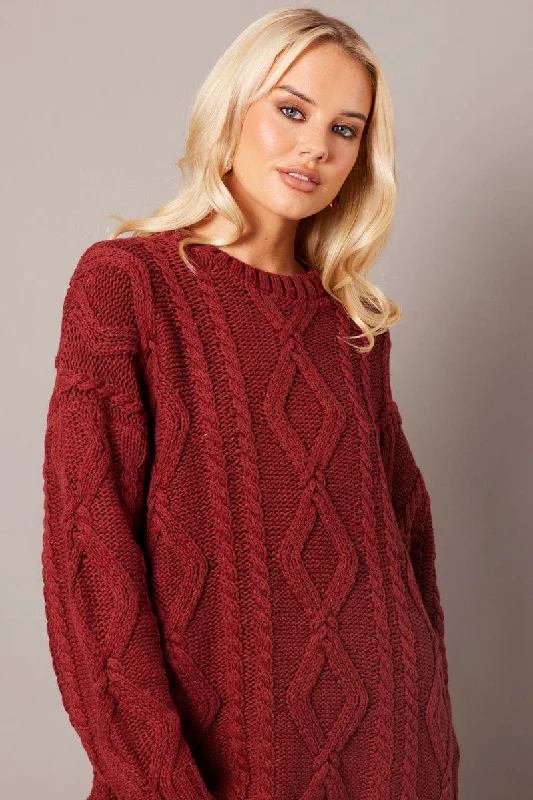 Brown Cable Knit Top Long Sleeve Longline