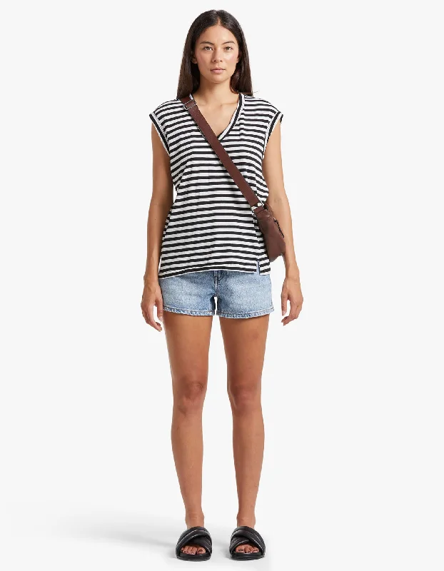 Stripe Scoop Neck Muscle Tank - Undyed/Black