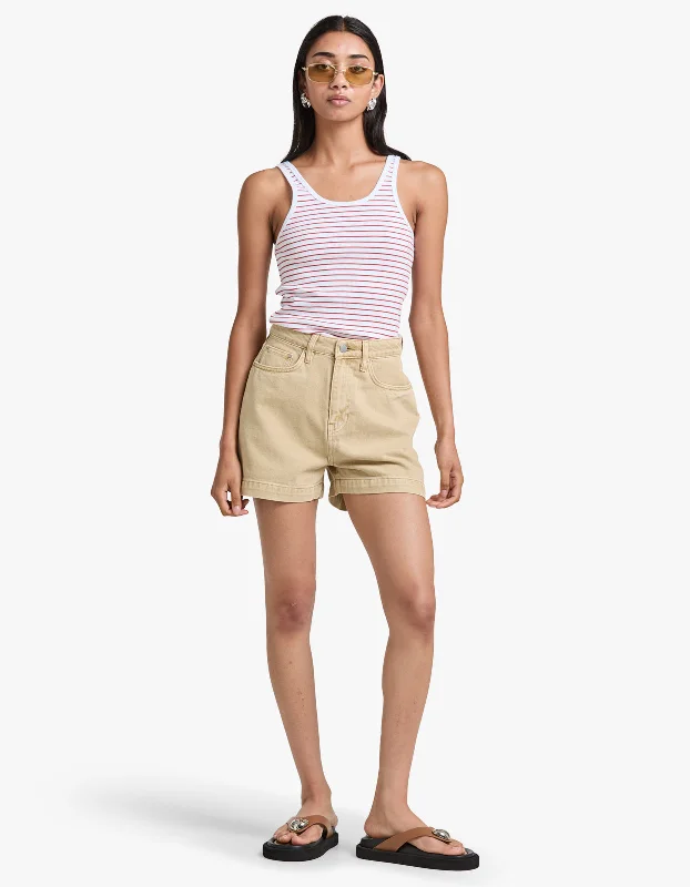 Drew Stripe Rib Tank - Papaya/White