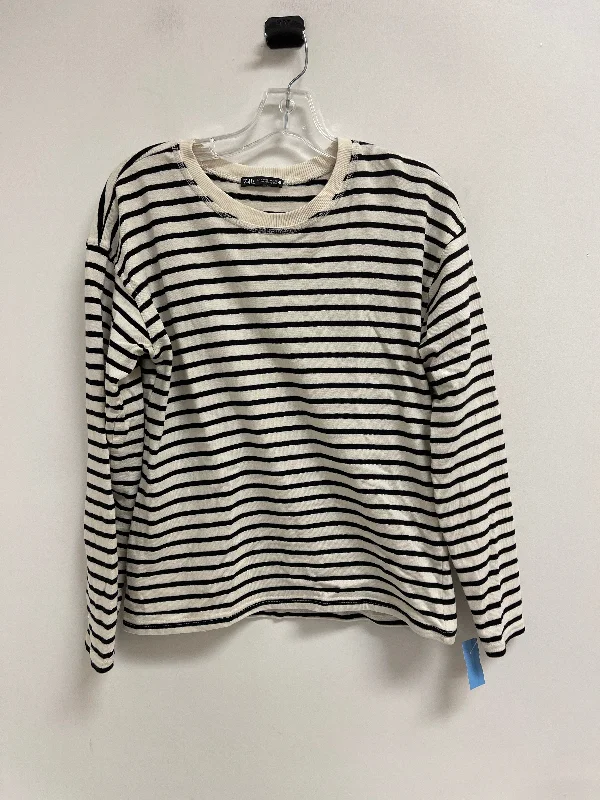 Top Long Sleeve By Zara In Striped Pattern, Size: S