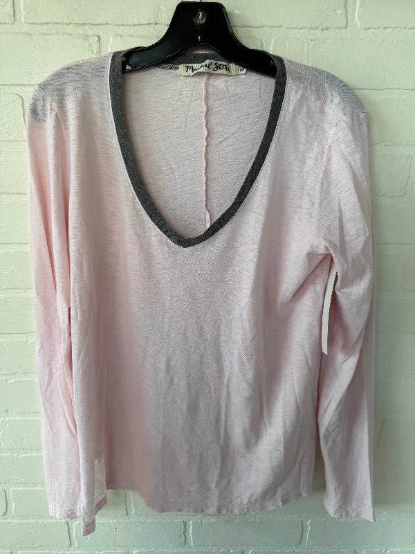 Top Long Sleeve Basic By Michael Stars In Grey & Pink, Size: Osfm