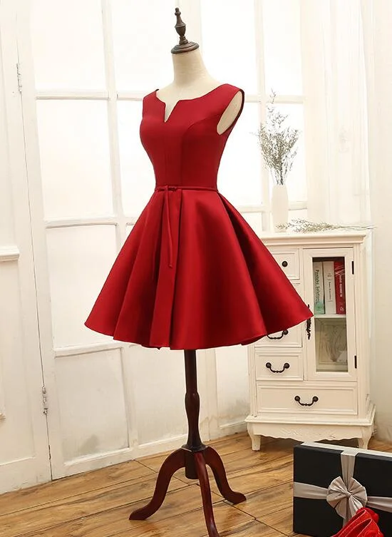 Adorable Red Satin Homecoming Dress 2024, Short Party Dress  gh517