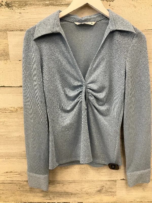 Top Long Sleeve By Zara In Blue, Size: S