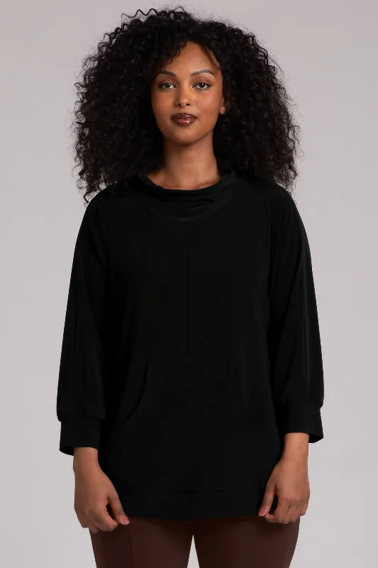 Funnel Neck Pullover with Kangaroo Pocket | Black