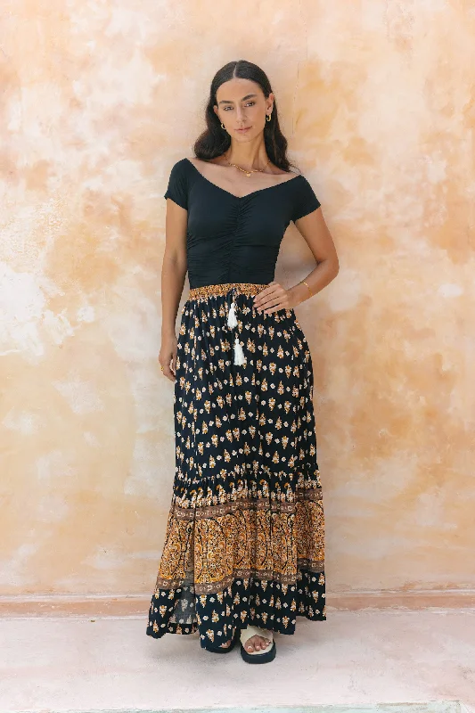 Leila Black Boho Maxi Skirt