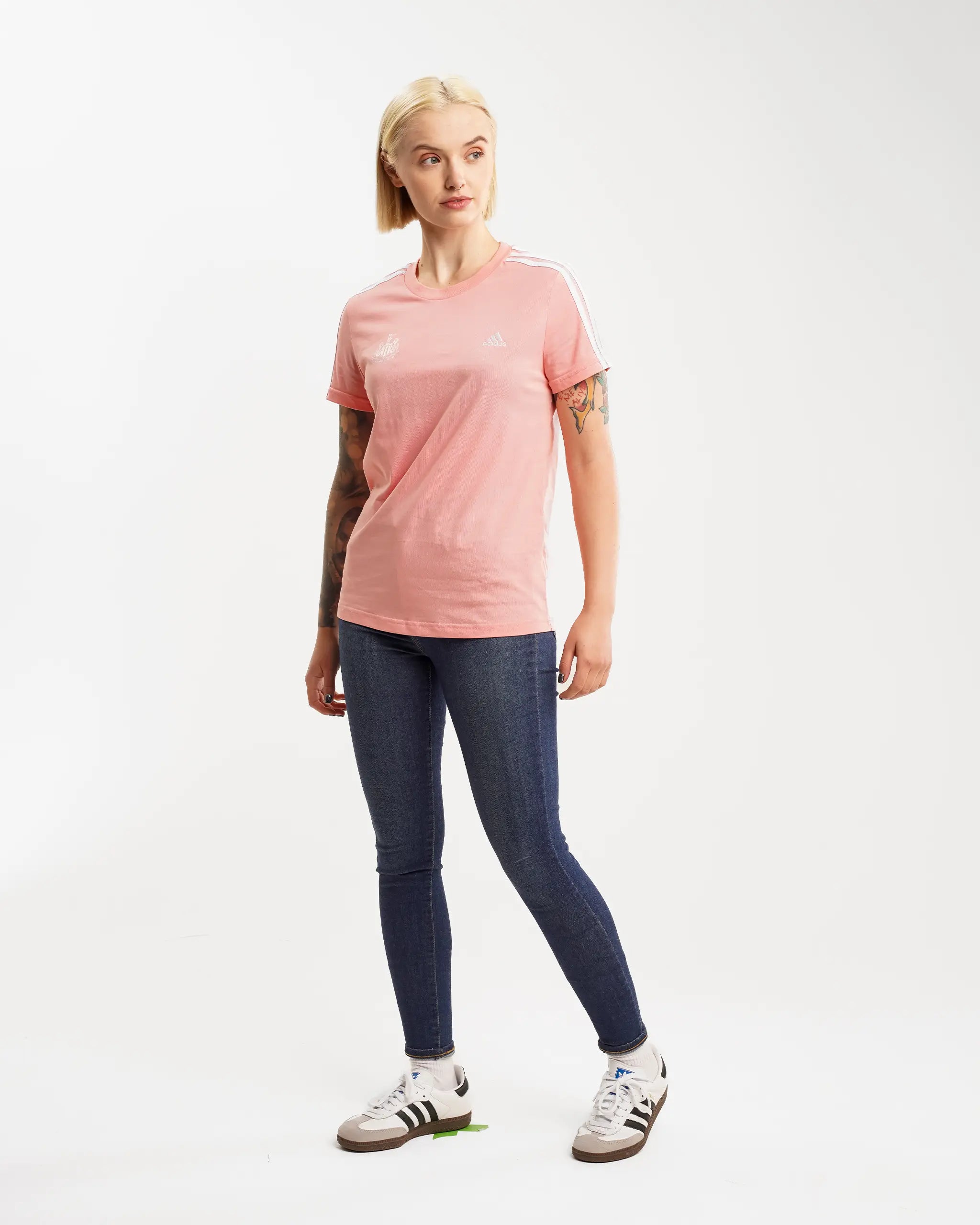 Newcastle United adidas Women's Essentials Slim 3-Stripes Pink T-Shirt