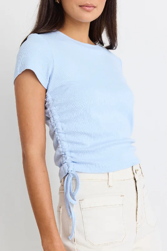 Perfect Light Blue Rib Rouched Side Crop Tee