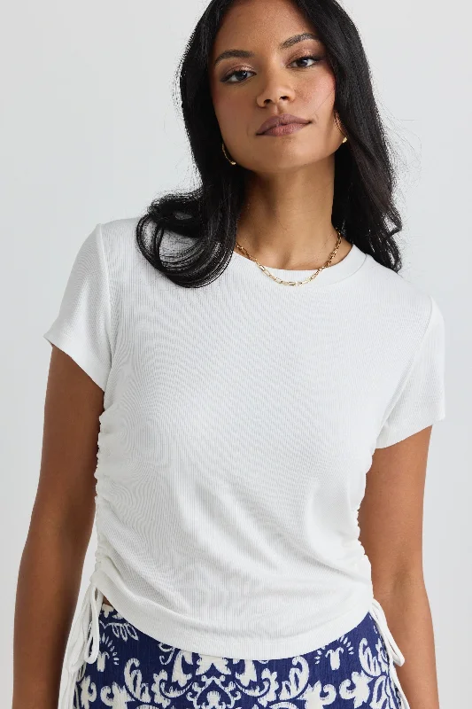 Perfect White Rib Rouched Side Crop Tee