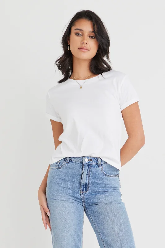 Roxy Rolled Sleeve White Crop Organic Tee