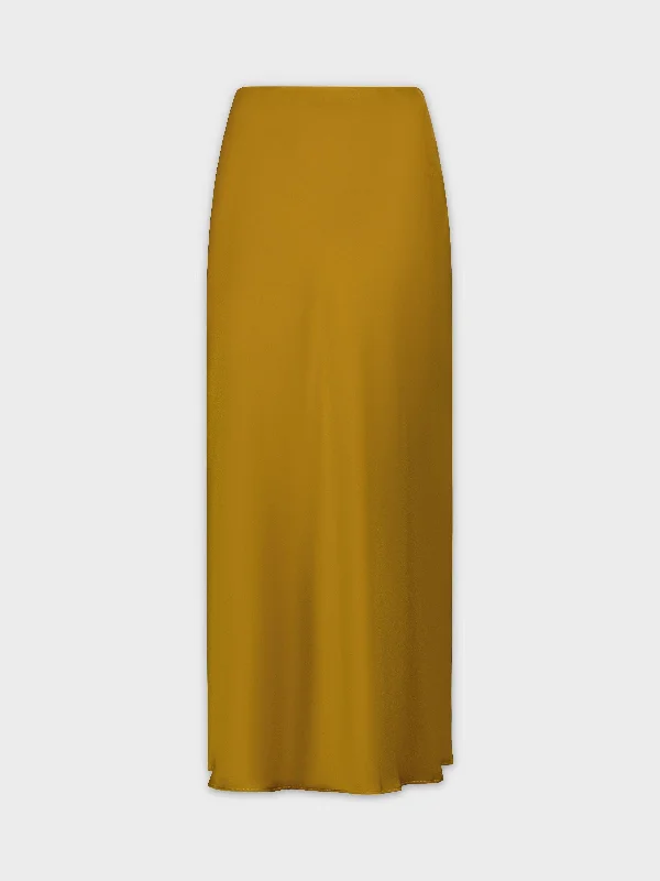 Solid Satin Slip Skirt-Caramel