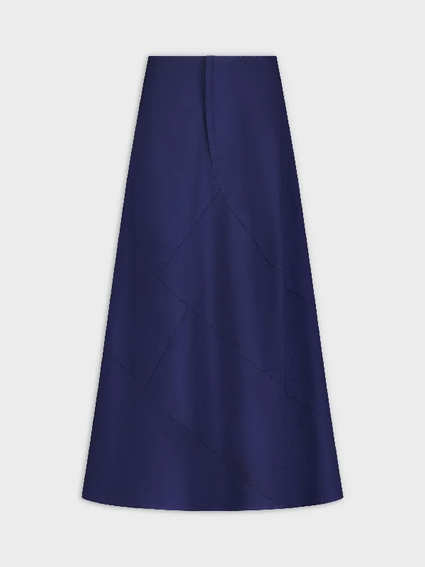 Seamed A-Line Skirt-Navy