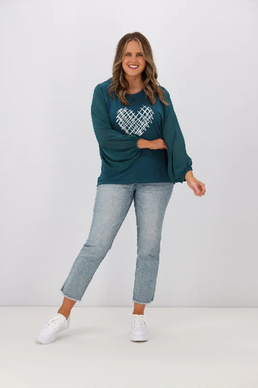 Shine On Label Tahlia Chiffon Sleeve Top Teal