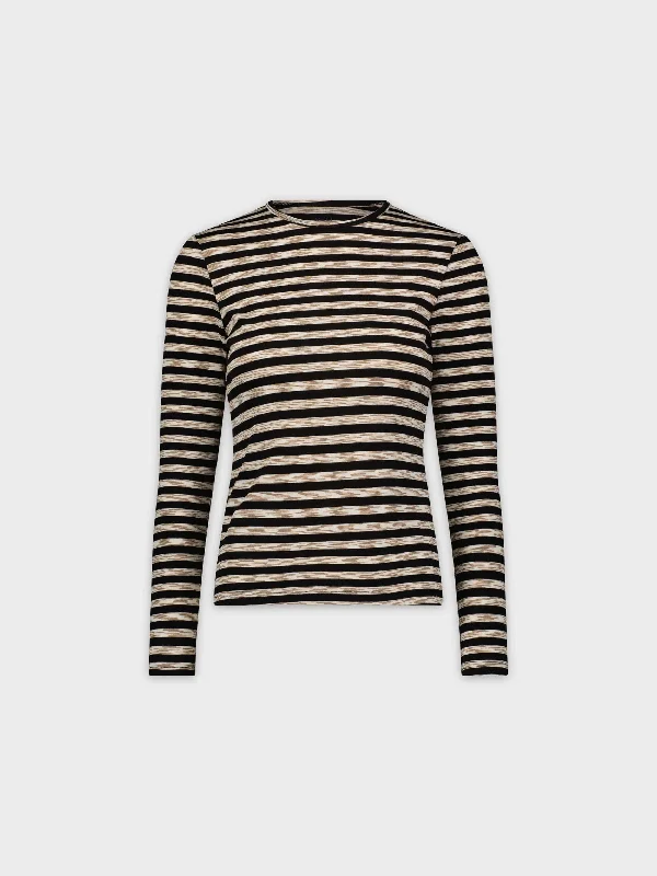 STRIPED BASIC CREW-BLACK/BRUSHED TAN