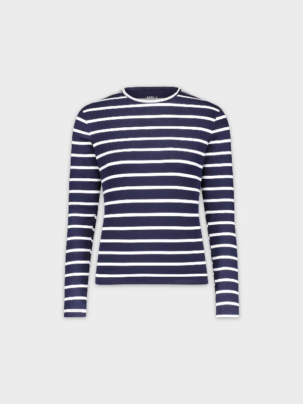 STRIPED BASIC CREW NECK-NAVY/WHITE