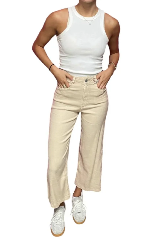 Aubrey Wide Leg Cropped Pants In Soft Seashell