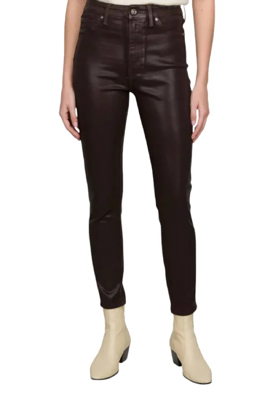 Coated Ankle Skinny Jeans In Chocolate