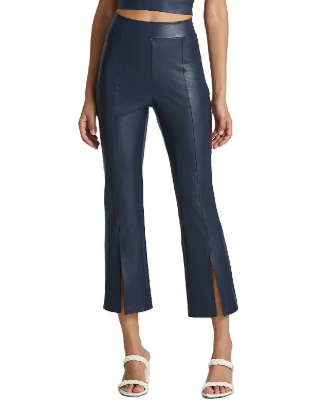 Faux Leather 7/8 Split Front Pant In Navy