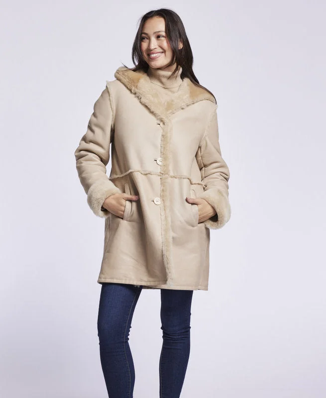 3292HD Hooded spill seam shearling coat    Clearance $700