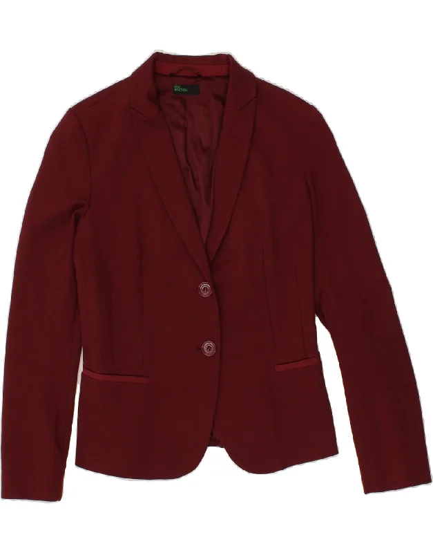 BENETTON Womens 2 Button Blazer Jacket IT 42 Medium Maroon Viscose