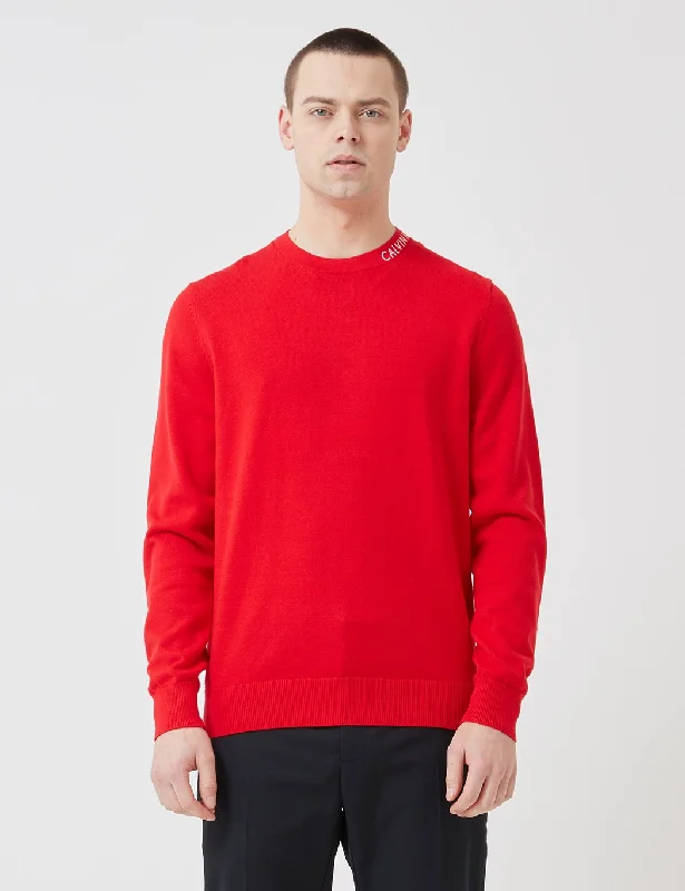 Calvin Klein Institutional Collar Logo Sweater - Racing Red