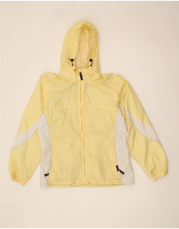 COLUMBIA Womens Hooded Rain Jacket UK 14 Medium Yellow Colourblock Nylon