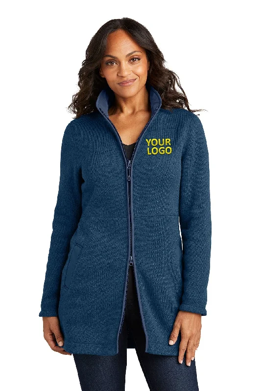 Port Authority Ladies Arc Sweater Fleece Long Custom Jackets, Insignia Blue Heather