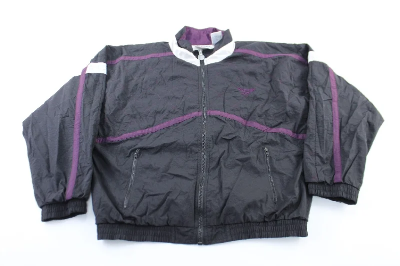 Reebok Embroidered Logo Black, White, & Purple Zip Up Jacket