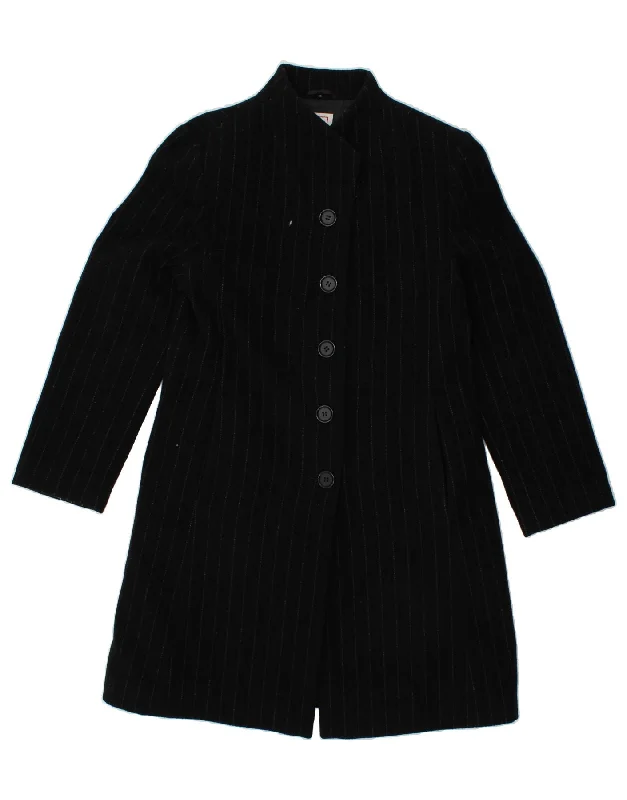 VINTAGE Womens Overcoat IT 40 Small Black Pinstripe Wool