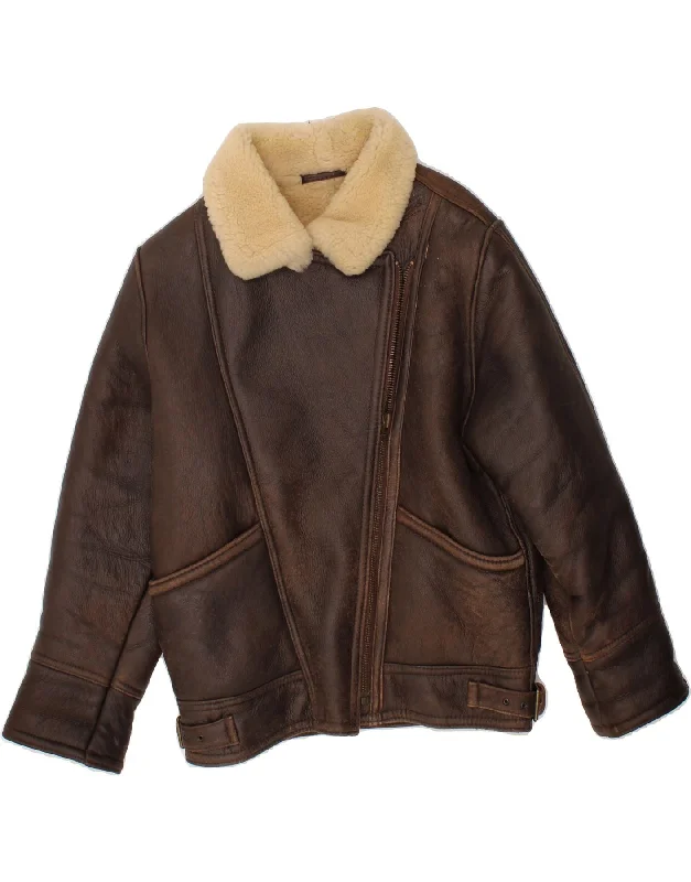 VINTAGE Womens Shearling Jacket UK 12 Medium  Brown Sheepskin