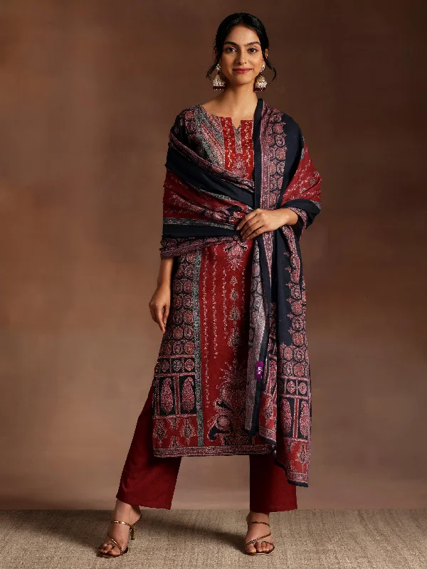 Black Printed Crepe Straight Suit With Dupatta