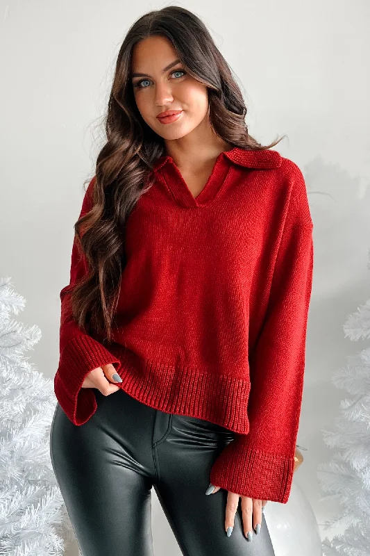 Grounded In Gratitude Oversized Collared Sweater (Burgundy)