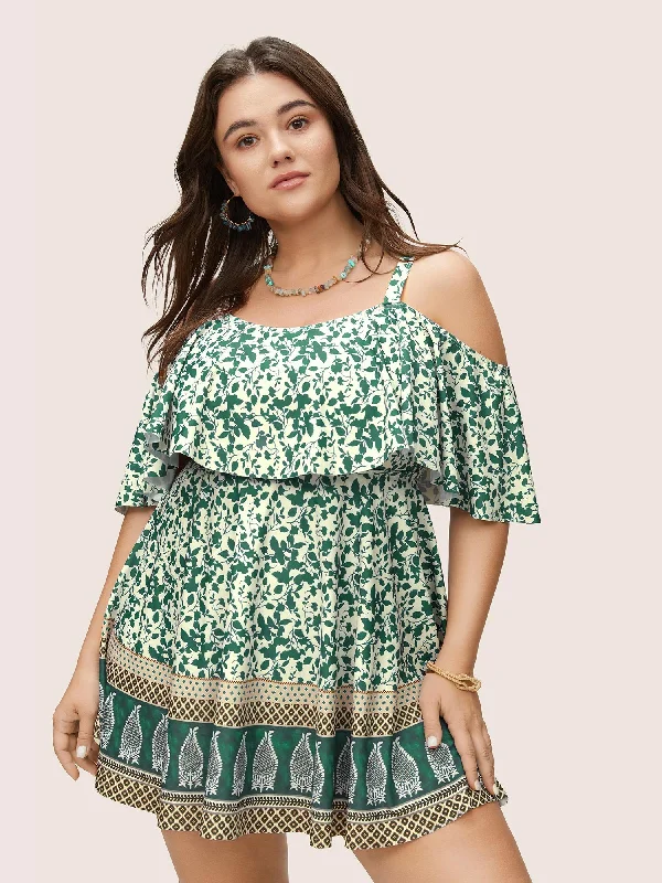 Bandana Print Cold Shoulder Swim Dress