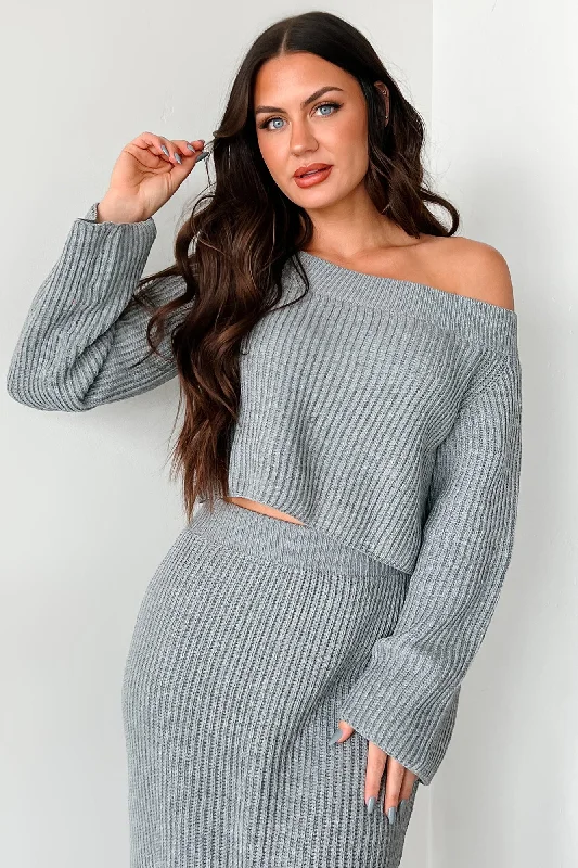 Something To Remember Off The Shoulder Sweater (Heather Grey)