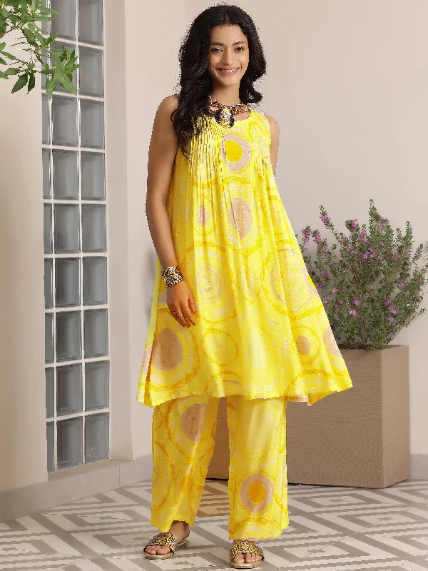 Yellow Printed Silk Blend Co-Ords