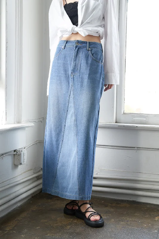 A LEAP OF FAITH MIDI DENIM SKIRT