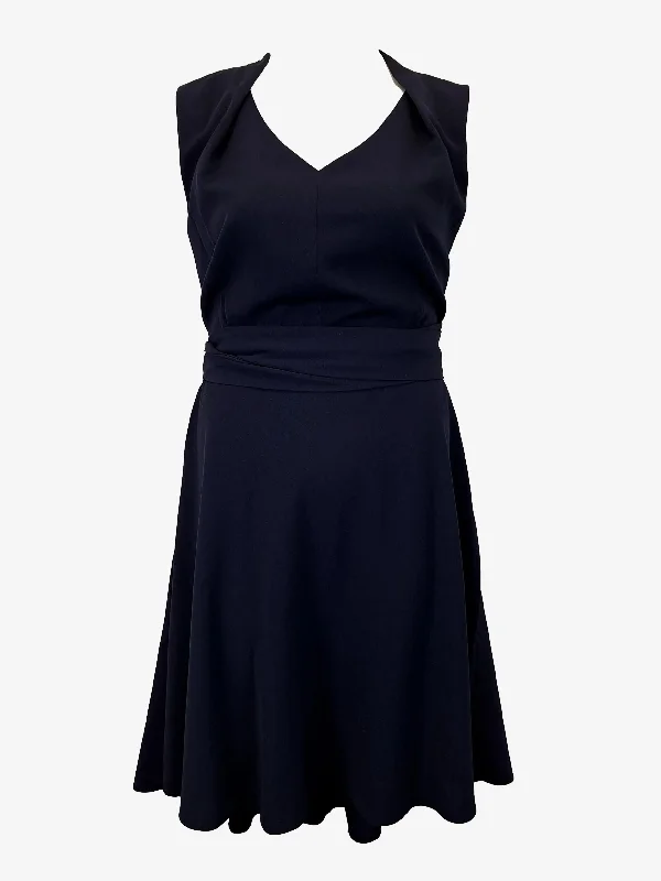 Gina Bacconi Elegant Navy Tailored Wrap Waist Midi Dress Size 22