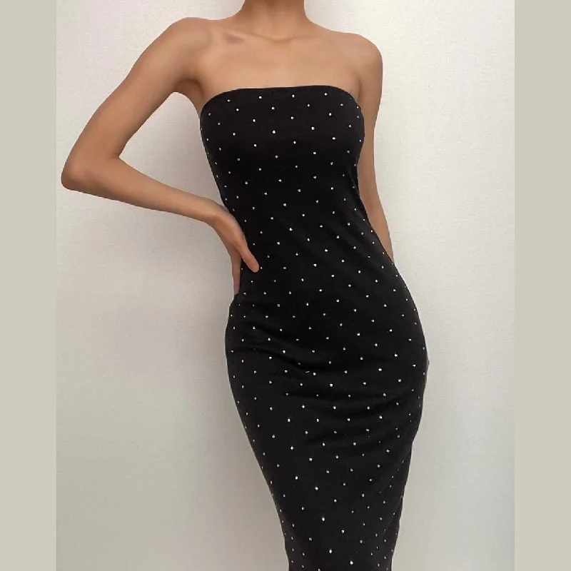 BerryBetty - Solid beaded slit backless tube midi dress