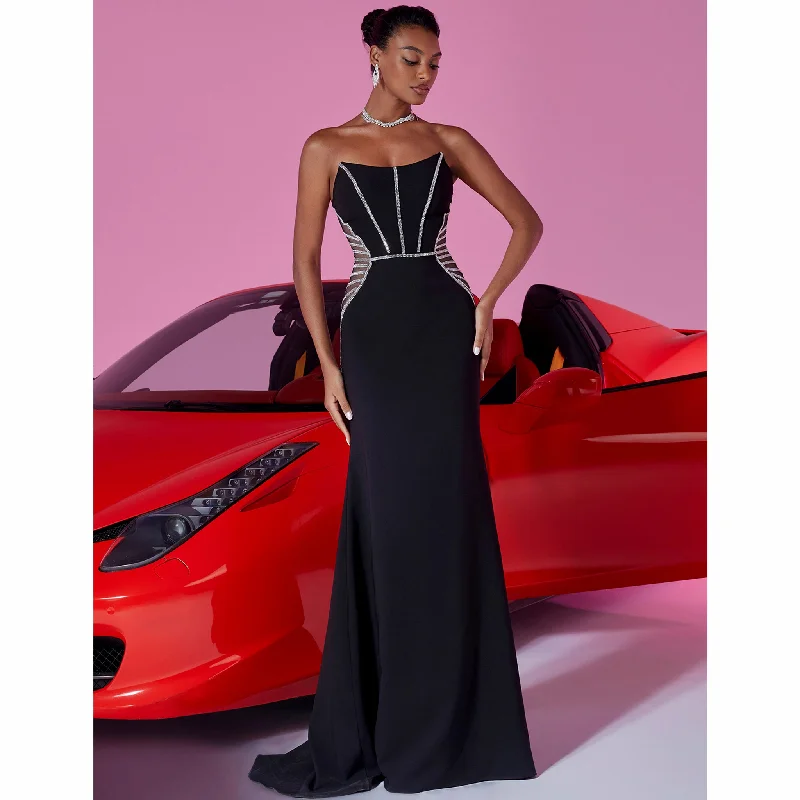 Black Strapless Maxi Dress Cut-Out Fit and Flare Prom Gown BP049