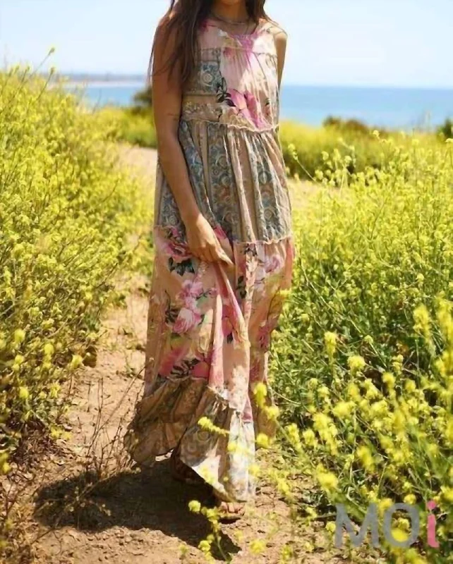 Floral Boho Mixed Print Maxi In Pink