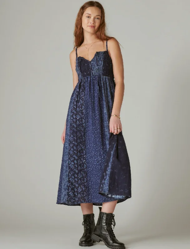 Lucky Brand Women's Indigo Tie Front Maxi Dress