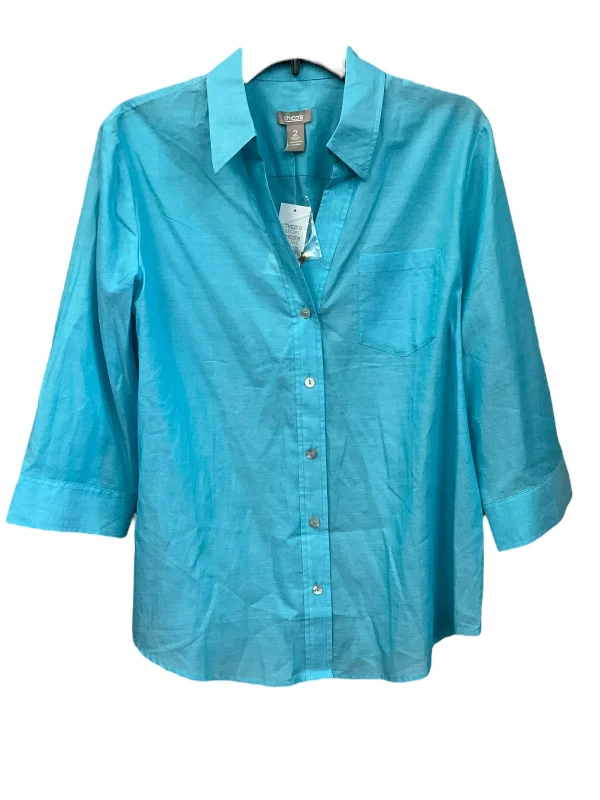 Blue Blouse 3/4 Sleeve Chicos, Size 2x