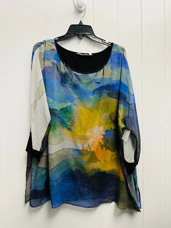 Blue & Green Blouse Long Sleeve Soft Surroundings, Size L