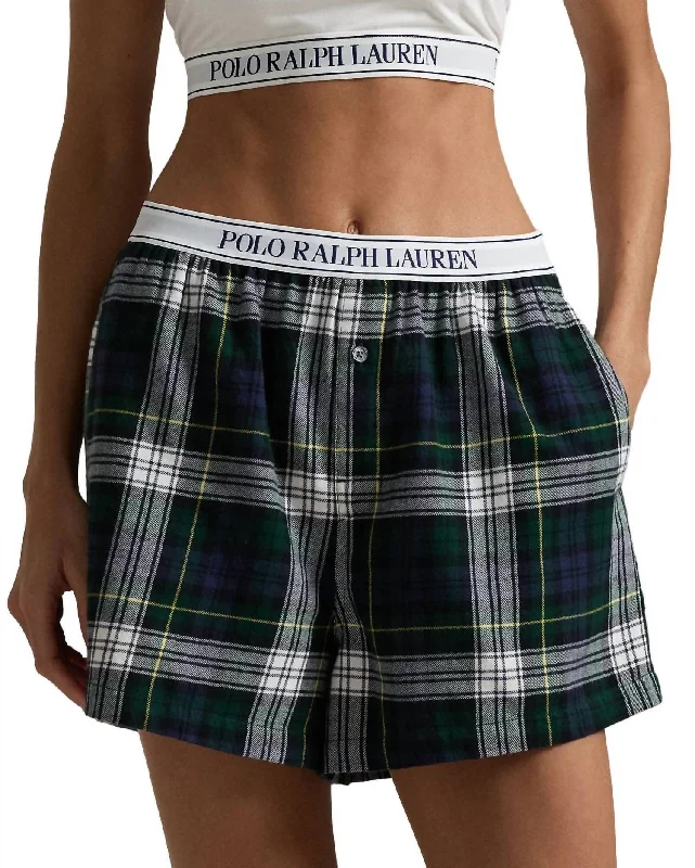 Flannel Boxer Short In Evergreen Plaid