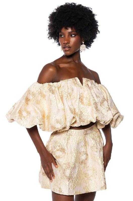 IRIS OFF THE SHOULDER BROCADE BLOUSE